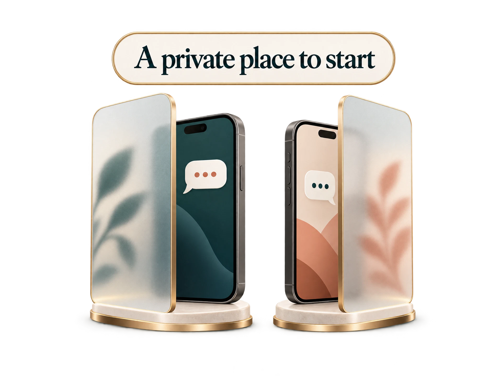 Concept graphic: two separate phones, each with its own private starting space