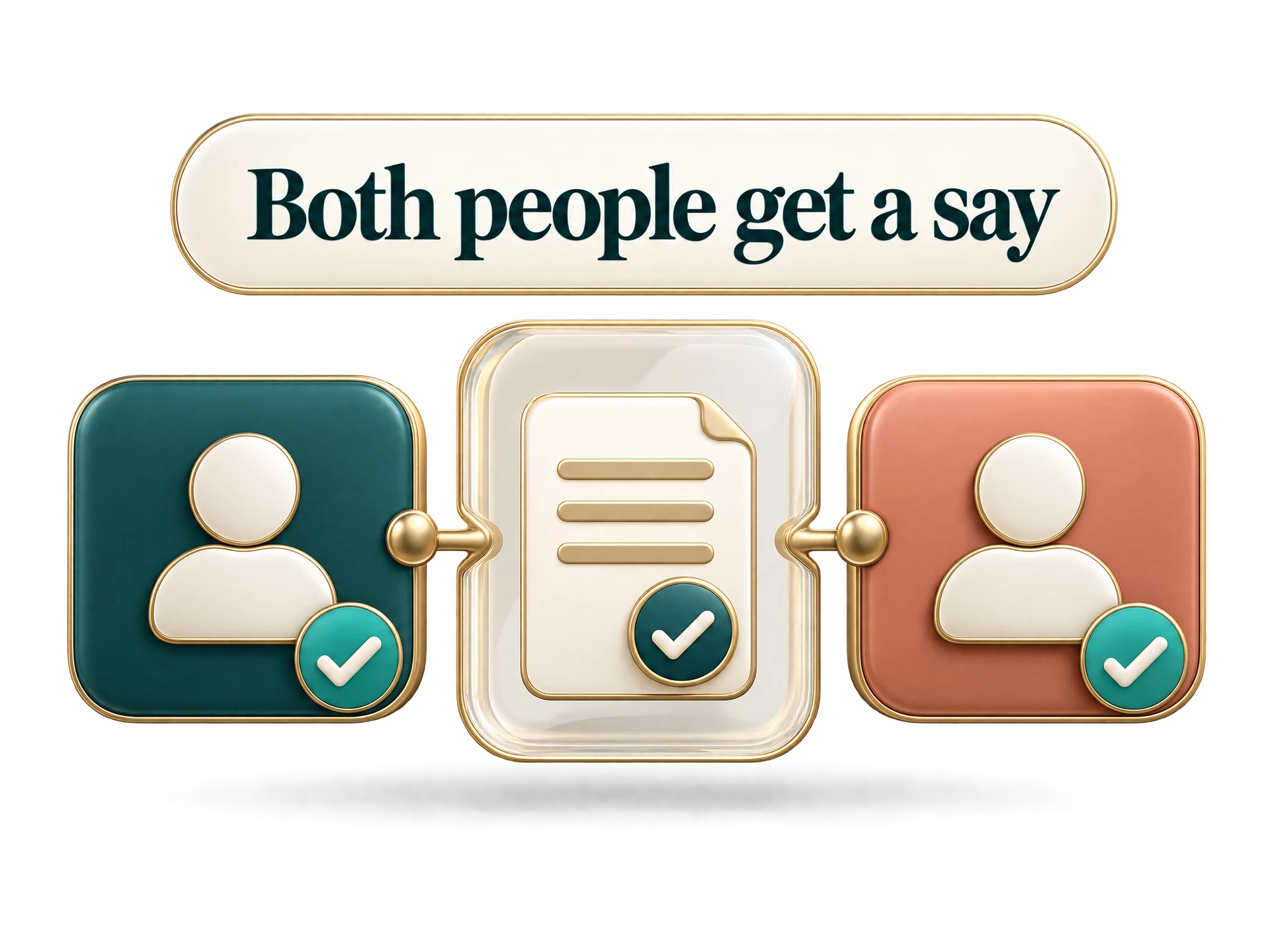 Concept graphic: two equal participants approving one shared agreement