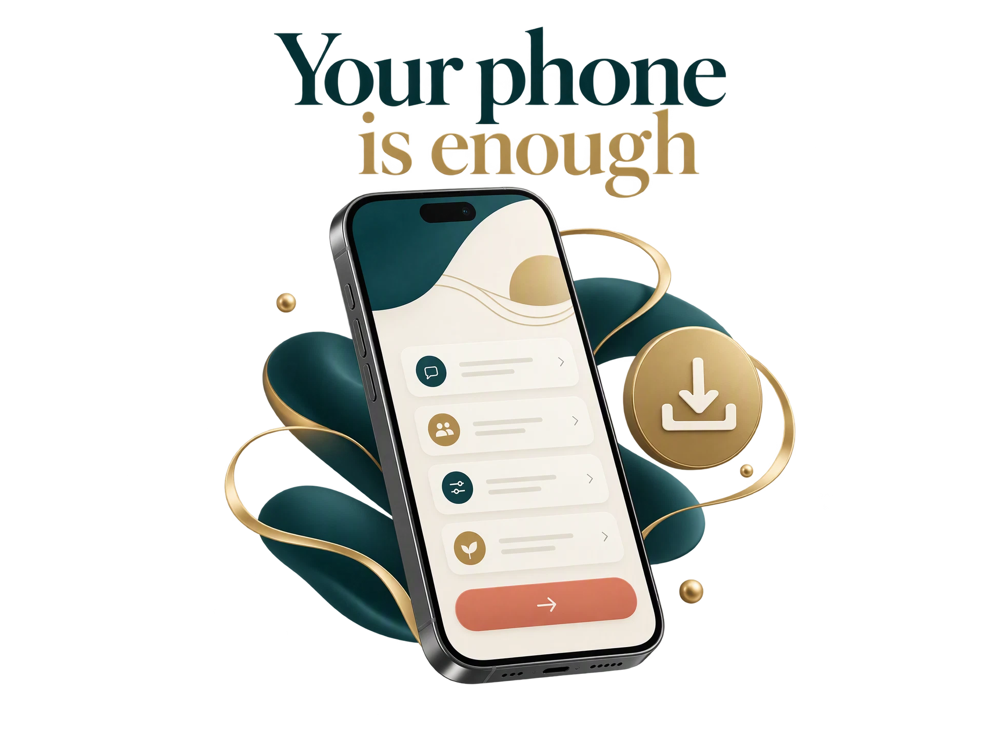 Concept graphic: a mobile interface with digital downloads and no paper workbook