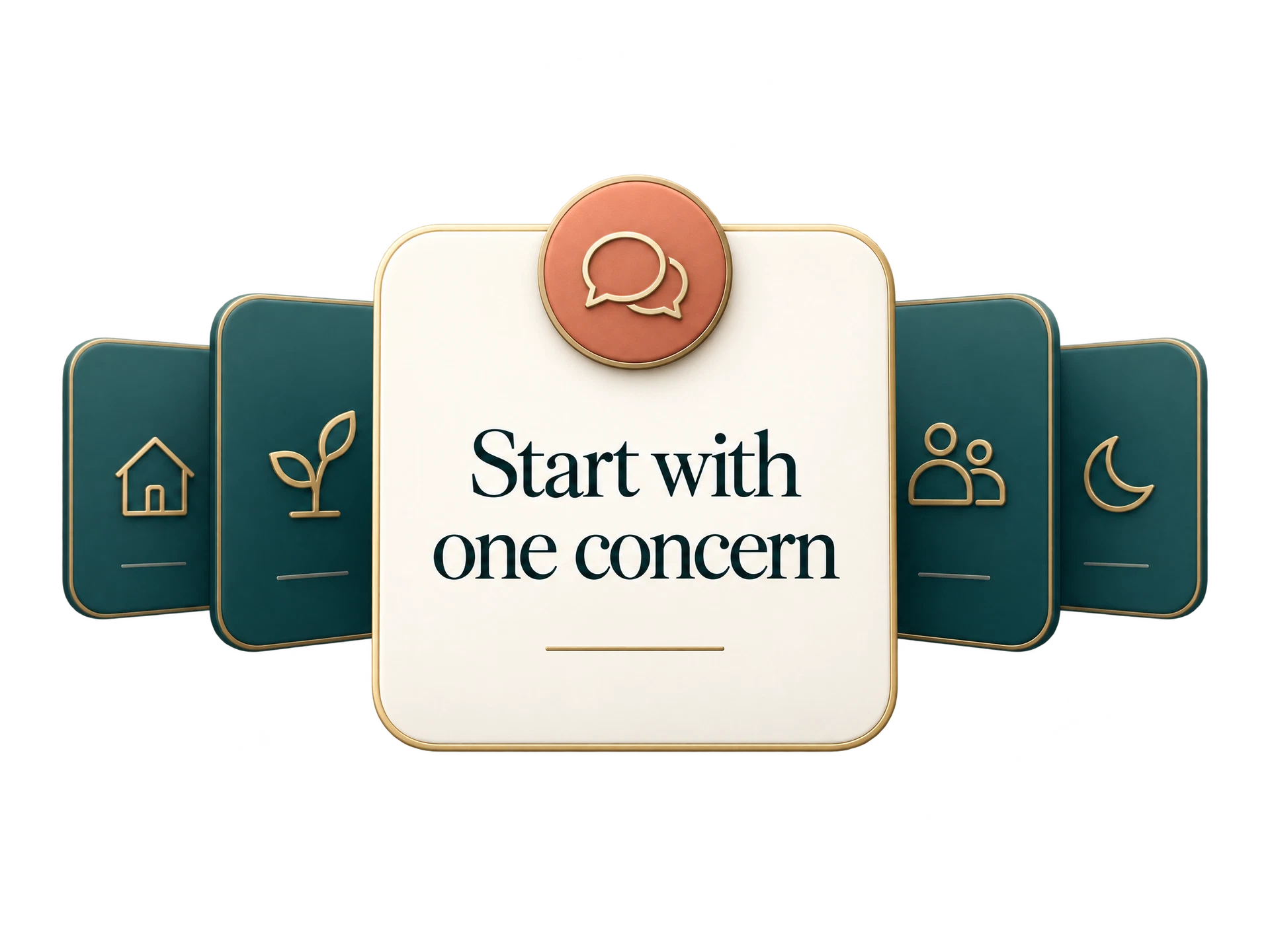 Concept graphic: one chosen concern in focus while other discussion topics wait